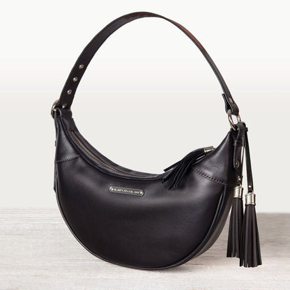 Urban Equestrian  Elle -Half-Moon Vanity Luxury Leather Handbag in Black