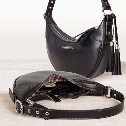 Urban Equestrian  Elle -Half-Moon Vanity Luxury Leather Handbag in Black