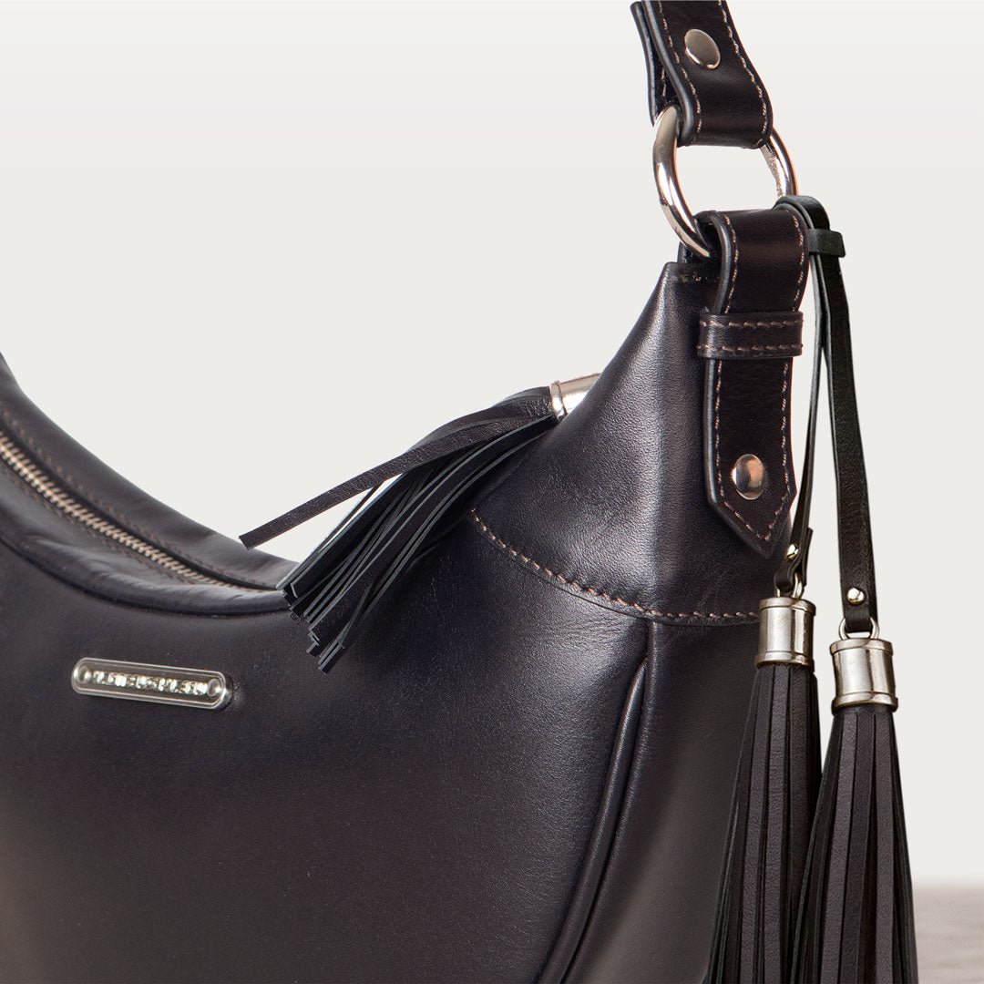 Urban Equestrian  Elle -Half-Moon Vanity Luxury Leather Handbag in Black