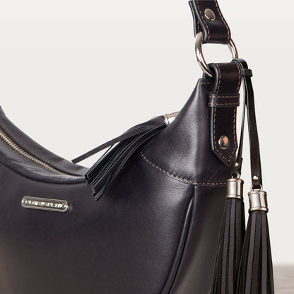 Urban Equestrian  Elle -Half-Moon Vanity Luxury Leather Handbag in Black