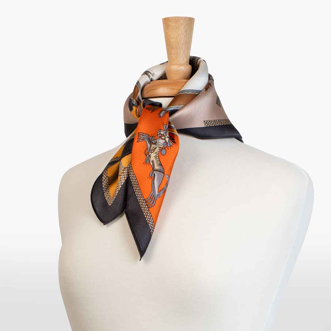 Urban Equestrian  Helena - Stylized Equestrian Scarf in Bold Amber & Tangerine