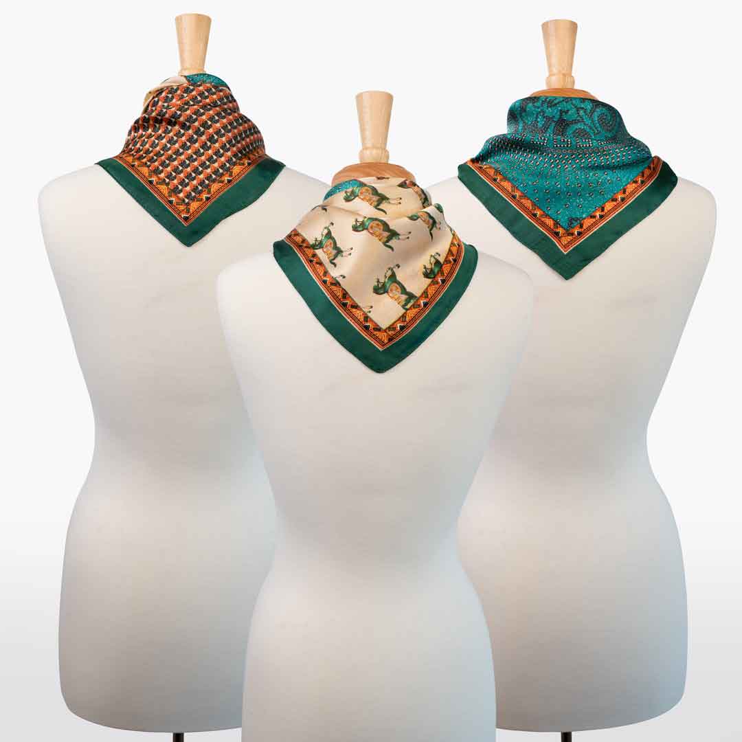 Urban Equestrian  Empire - Stylized Equestrian Pattern Multi-Color w/ Emerald Border Scarf