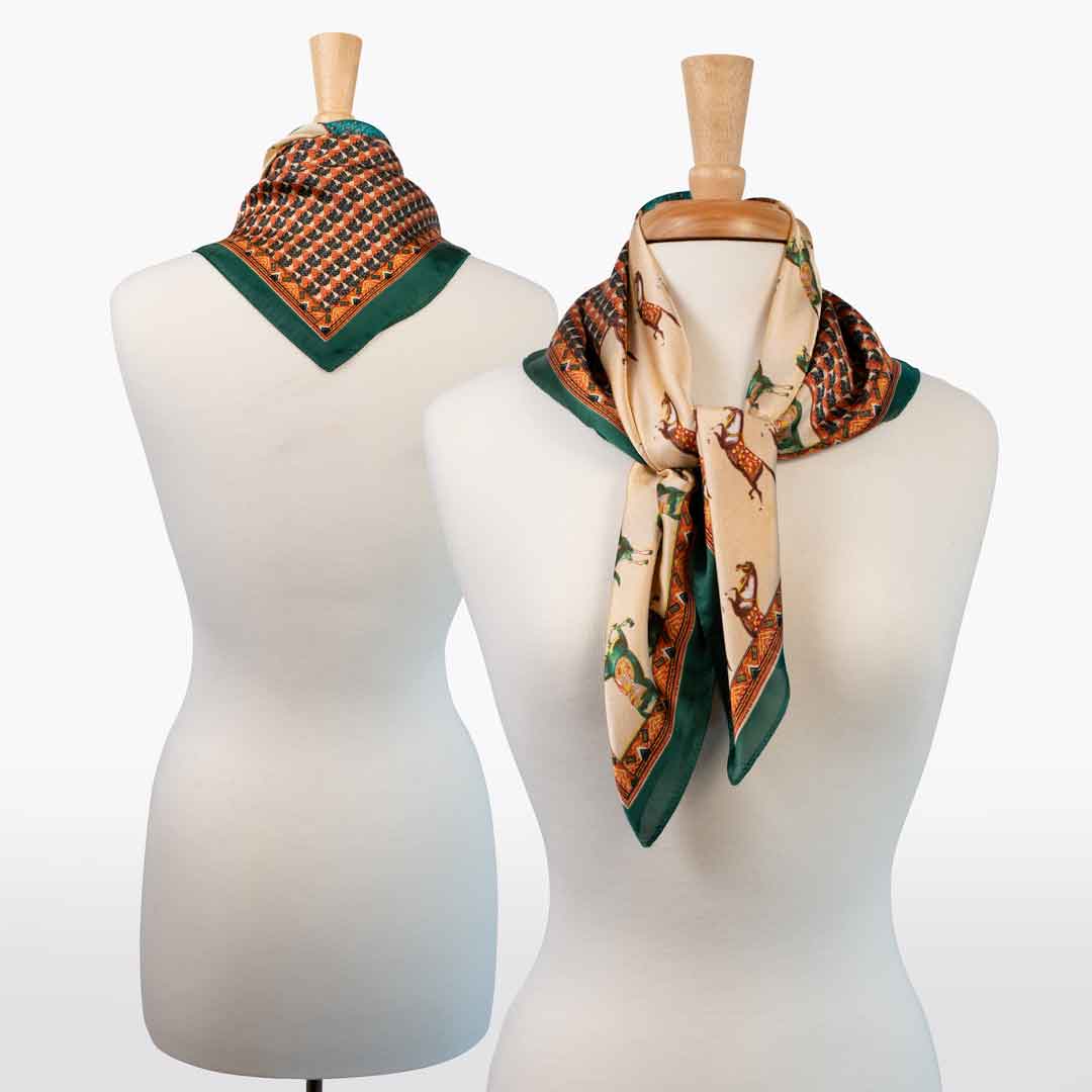 Urban Equestrian  Empire - Stylized Equestrian Pattern Multi-Color w/ Emerald Border Scarf