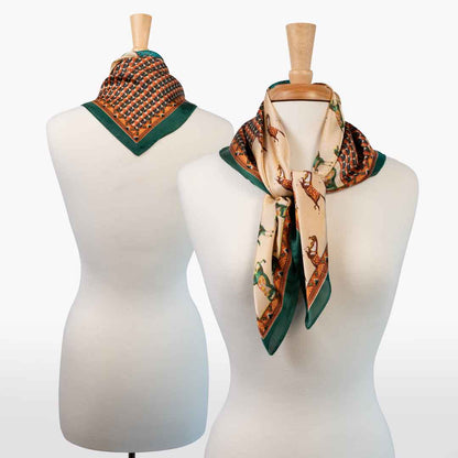 Urban Equestrian  Empire - Stylized Equestrian Pattern Multi-Color w/ Emerald Border Scarf
