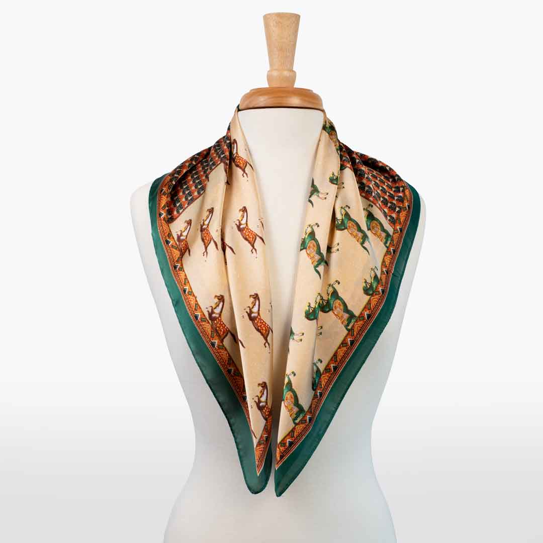 Urban Equestrian  Empire - Stylized Equestrian Pattern Multi-Color w/ Emerald Border Scarf