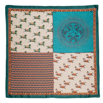 Urban Equestrian  Empire - Stylized Equestrian Pattern Multi-Color w/ Emerald Border Scarf