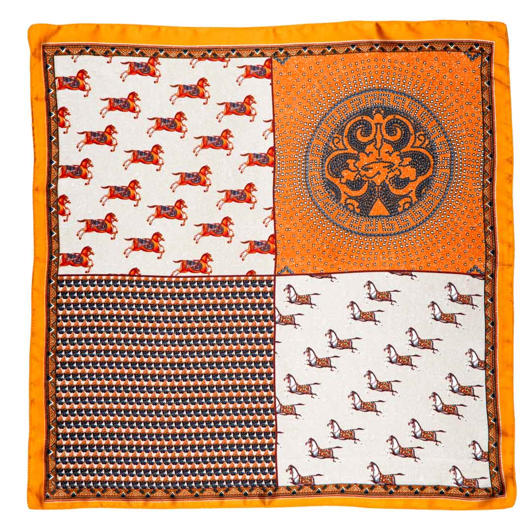 Urban Equestrian  Empire - Stylized Equestrian Scarf in Tangerine