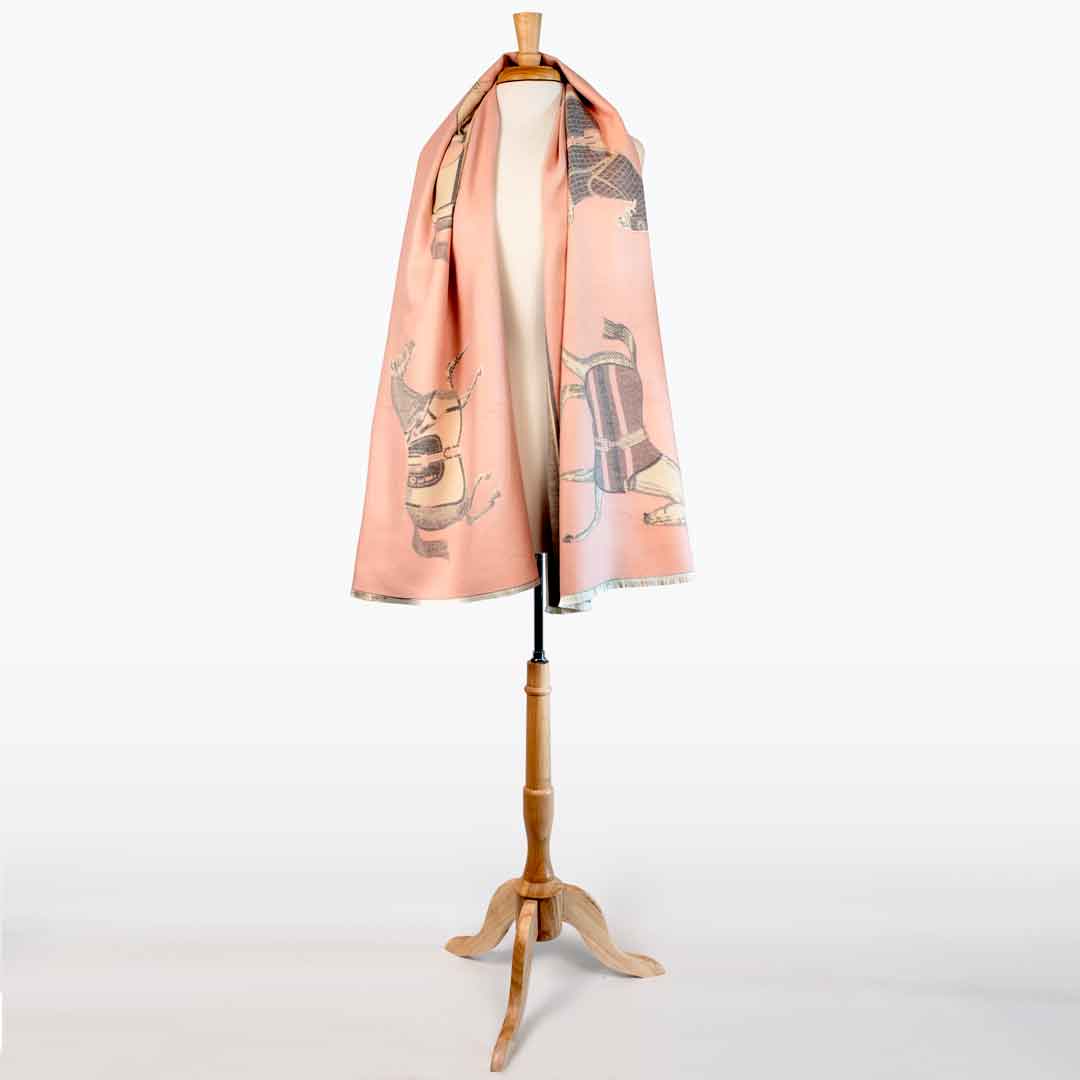 Urban Equestrian  Equus -  Blush Pink Equestrian Motif Luxe Shawl