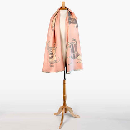 Urban Equestrian  Equus -  Blush Pink Equestrian Motif Luxe Shawl