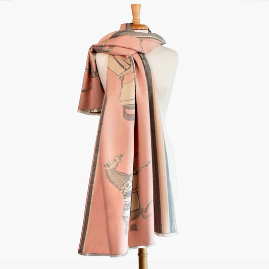 Urban Equestrian  Equus -  Blush Pink Equestrian Motif Luxe Shawl