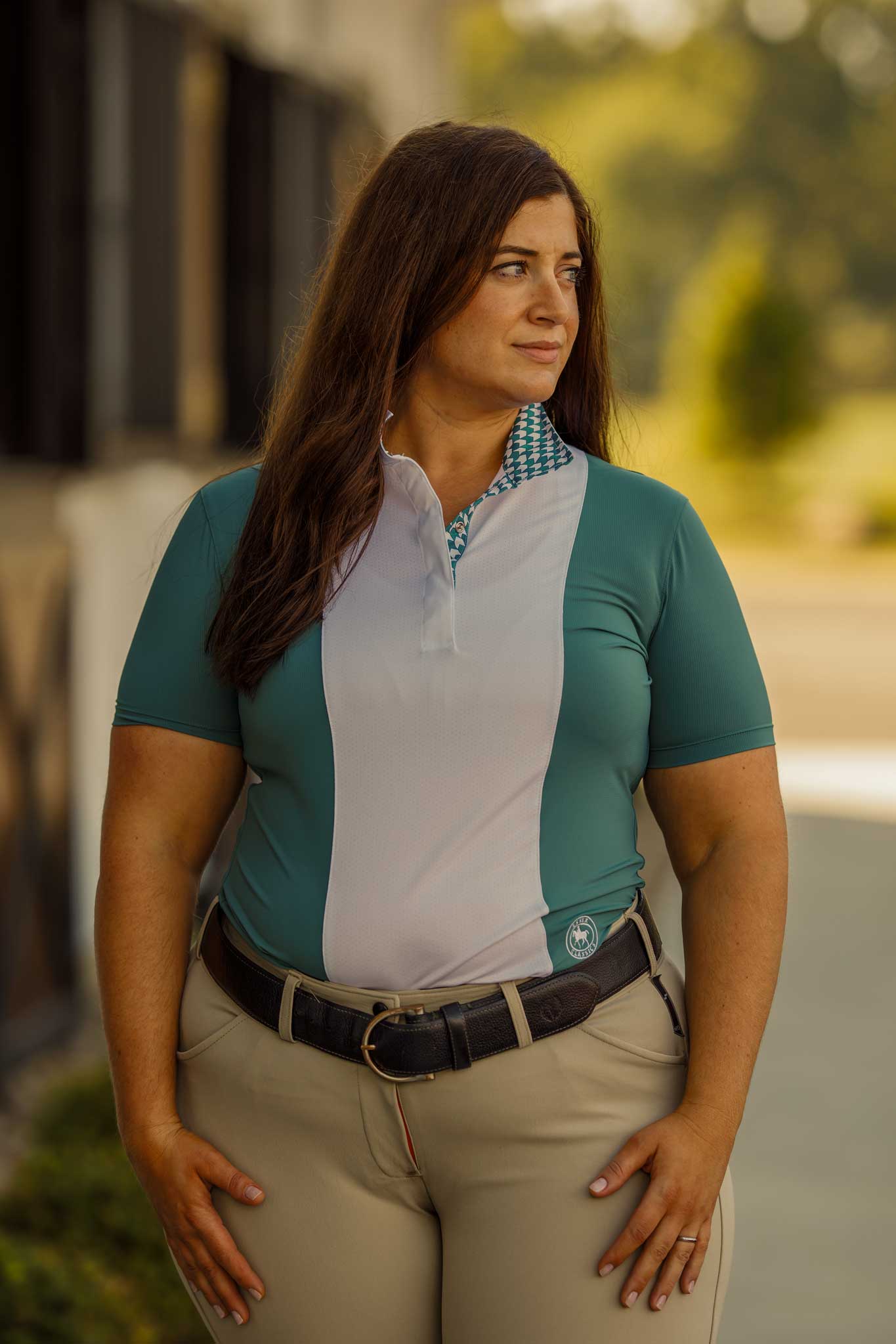 Essex Classics  Ladies "Luna II" Forest Green with Geometric Short Sleeve Performance Show Shirt