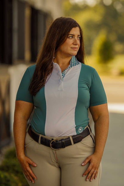Essex Classics  Ladies "Luna II" Forest Green with Geometric Short Sleeve Performance Show Shirt
