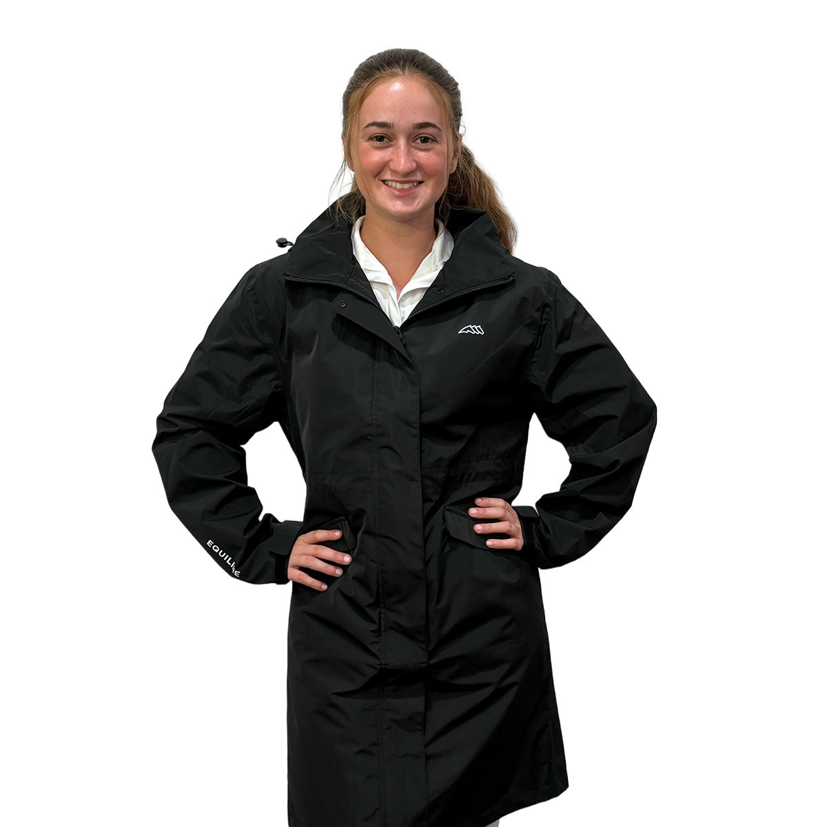Equiline Women's EQEXTRE 3/4 Waterproof Rain Coat-Black-Front View