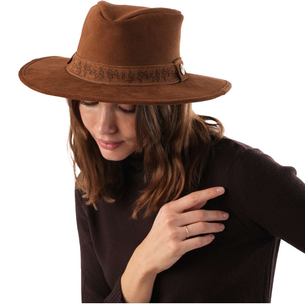 Welligogs Women's Jessica Suede Hat-Tan-Front View