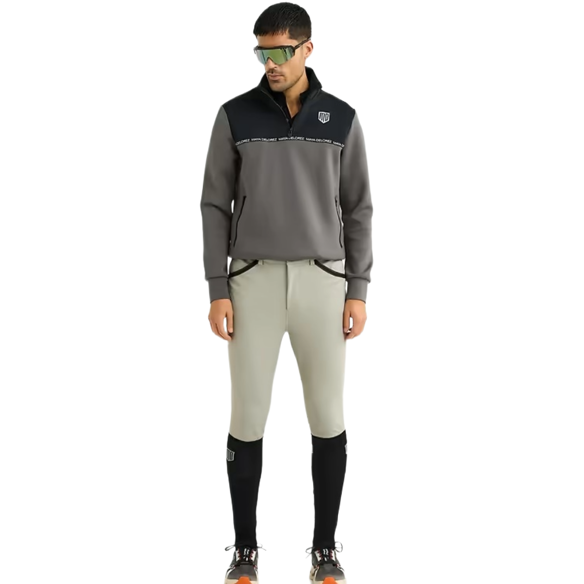 Maya Delorez Men's Halfzip Pullover-Gray/Black-Front View