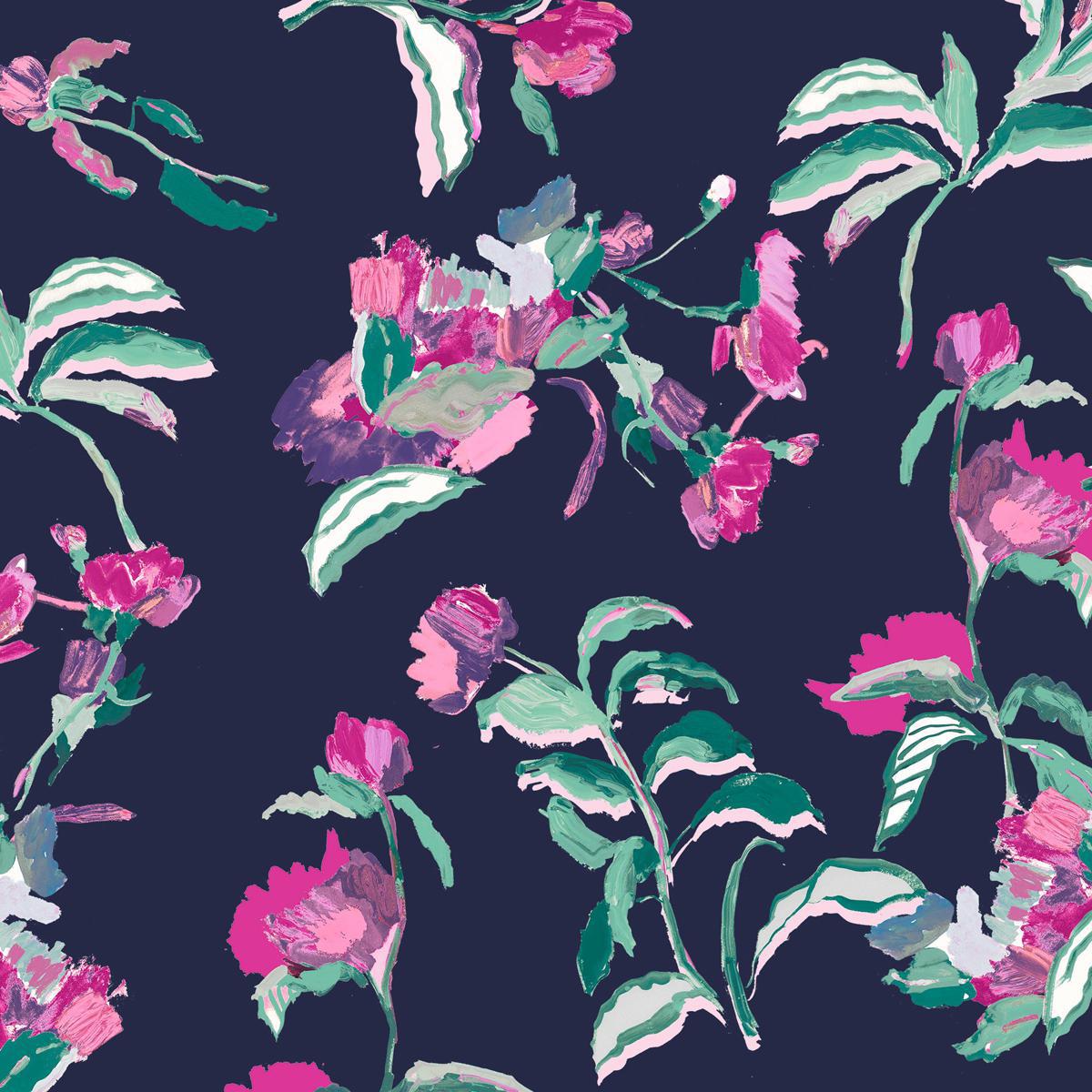 Kastel Long Sleeve Navy Garden Blooms 1/4 Zip Sun Shirt