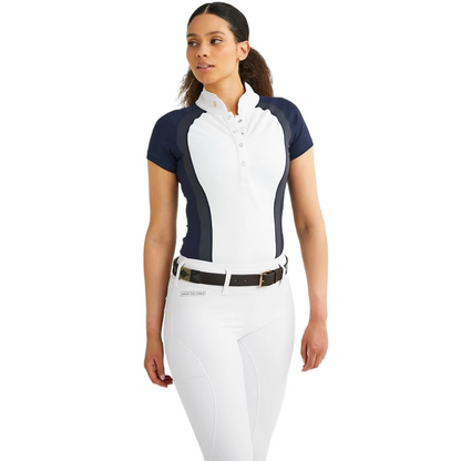 Maya Delorez Women's Competition Top-White/Dark Blue-Front View