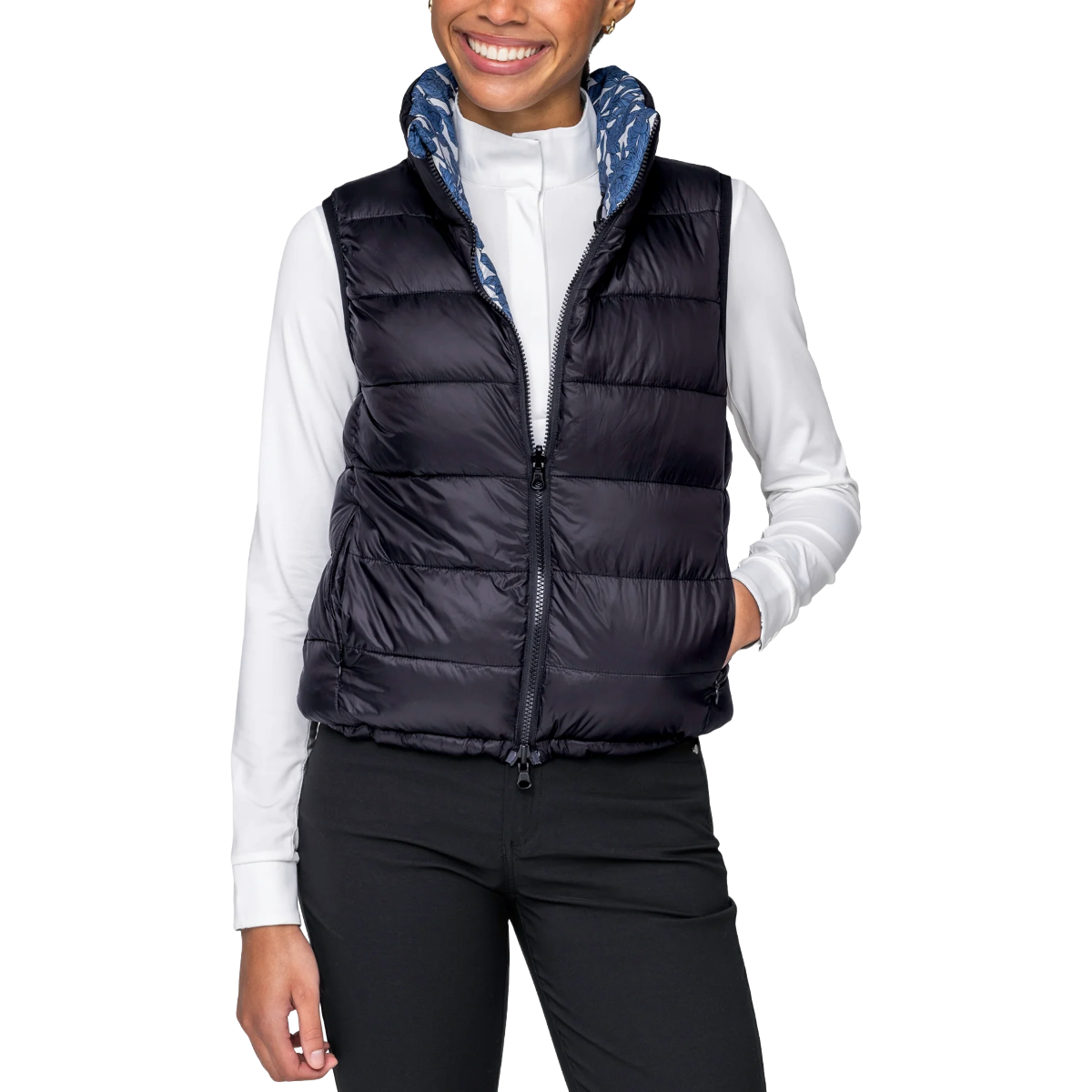 Kastel Pacific Blue Wild Rose and Black Reversible Puffer Vest
