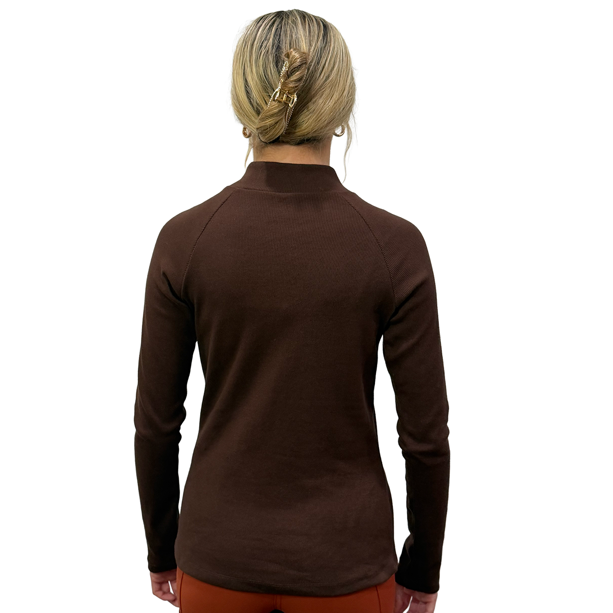 Dapplebay Women's Heirloom Mock Neck-dark bay-back view