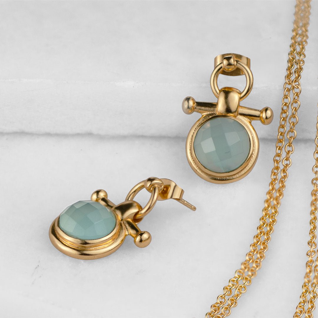 Urban Equestrian  Adele -Aqua Chalcedony Horse Bit Equestrian Earring in Gold