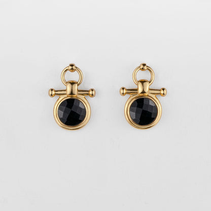 Urban Equestrian  Adele - Black Onyx Horse Bit Equestrian Earring in Gold