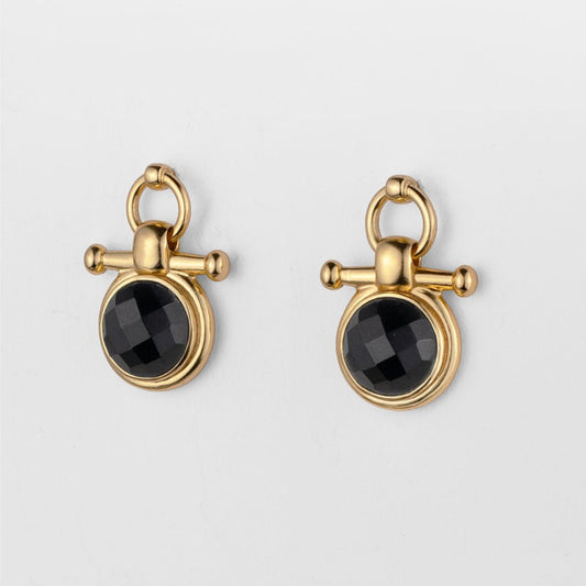 Urban Equestrian  Adele - Black Onyx Horse Bit Equestrian Earring in Gold