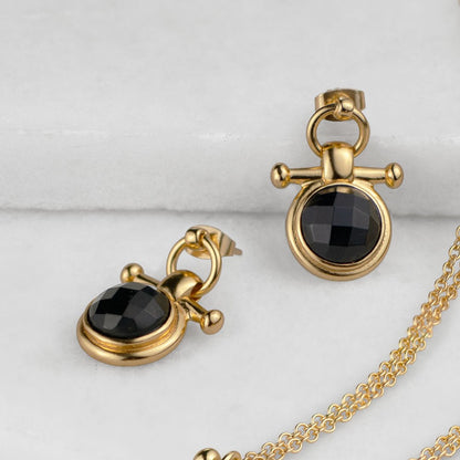 Urban Equestrian  Adele - Black Onyx Horse Bit Equestrian Earring in Gold