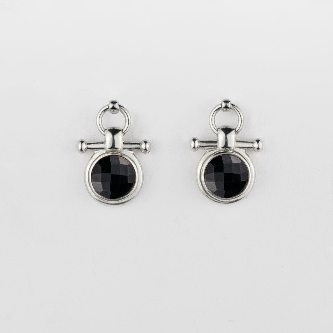 Urban Equestrian  Adele - Black Onyx Horse Bit Equestrian Earring in Silver