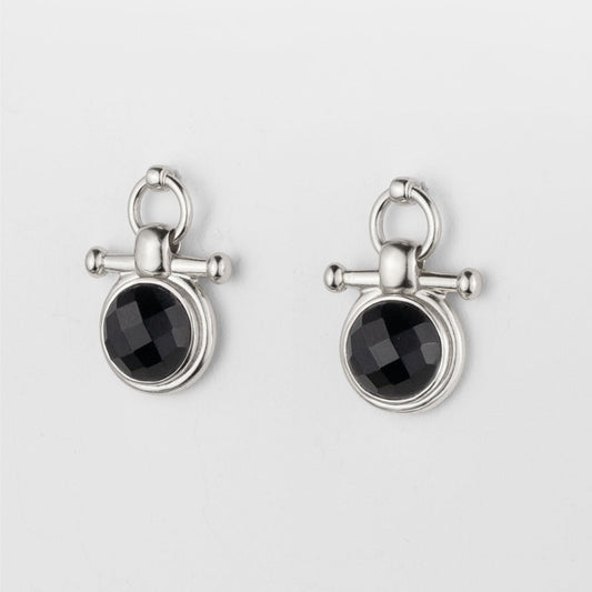 Urban Equestrian  Adele - Black Onyx Horse Bit Equestrian Earring in Silver