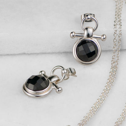 Urban Equestrian  Adele - Black Onyx Horse Bit Equestrian Earring in Silver