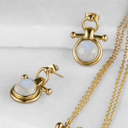 Urban Equestrian  Adele - Moonstone  Horse Bit Equestrian Earring in Gold