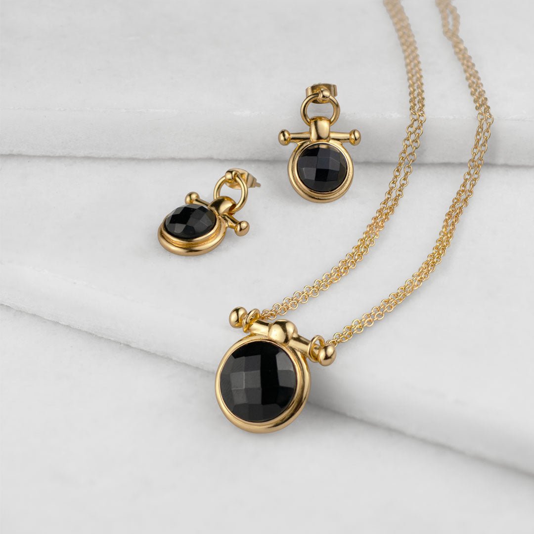 Urban Equestrian  Adele - Black Onyx Equestrian Horse Bit Necklace in Gold