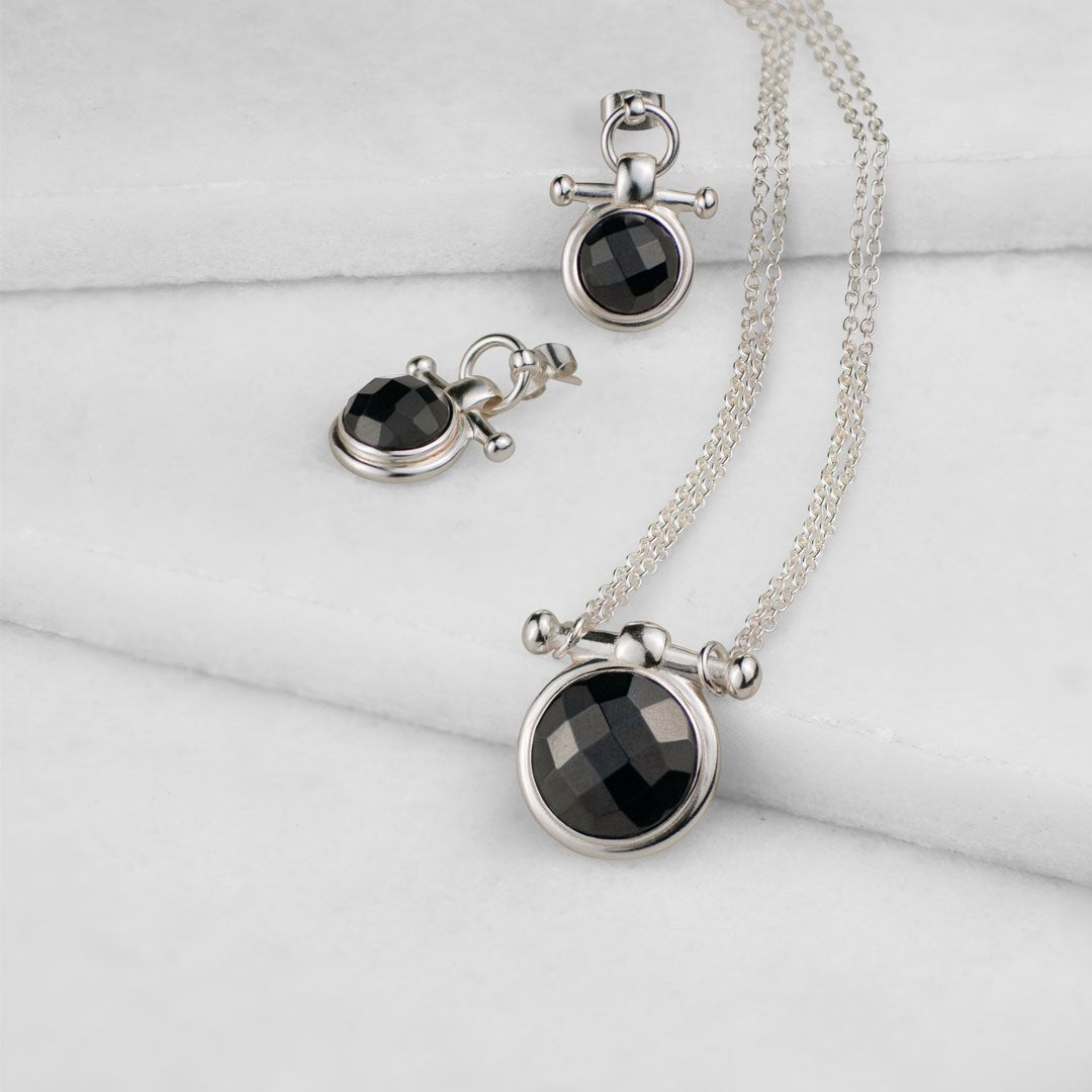 Urban Equestrian  Adele - Black Onyx Equestrian Horse Bit Necklace in Silver