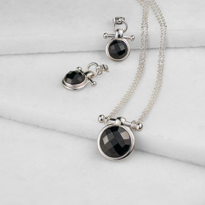 Urban Equestrian  Adele - Black Onyx Equestrian Horse Bit Necklace in Silver