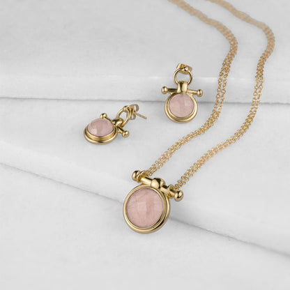 Urban Equestrian  Adele - Rose Quartz Equestrian Horse Bit Necklace in Gold