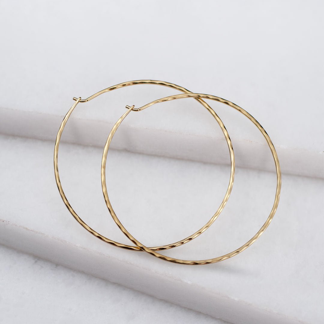 Urban Equestrian  Hammered Hoops - Infinity Clasp Round Earring 14K Gold Vermeil