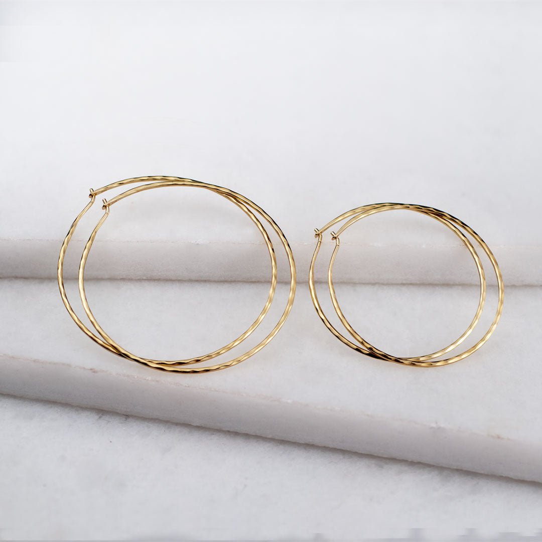 Urban Equestrian  Hammered Hoops - Infinity Clasp Round Earring 14K Gold Vermeil