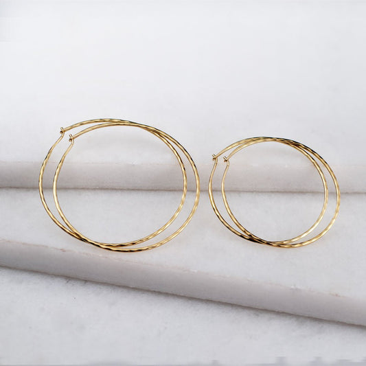 Urban Equestrian  Hammered Hoops - Infinity Clasp Round Earring 14K Gold Vermeil