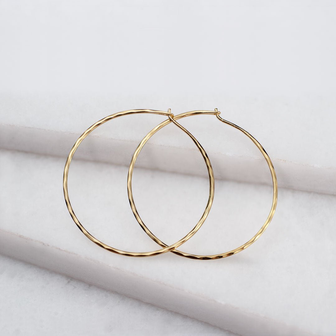Urban Equestrian  Hammered Hoops - Infinity Clasp Round Earring 14K Gold Vermeil