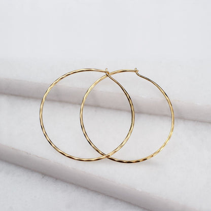 Urban Equestrian  Hammered Hoops - Infinity Clasp Round Earring 14K Gold Vermeil