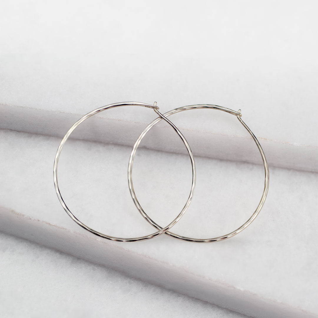 Urban Equestrian  Hammered Hoops - Infinity Clasp Round Shape Sterling Silver Earring