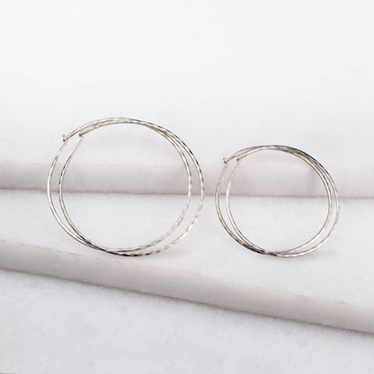 Urban Equestrian  Hammered Hoops - Infinity Clasp Round Shape Sterling Silver Earring