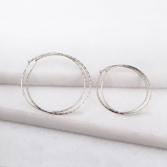 Urban Equestrian  Hammered Hoops - Infinity Clasp Round Shape Sterling Silver Earring