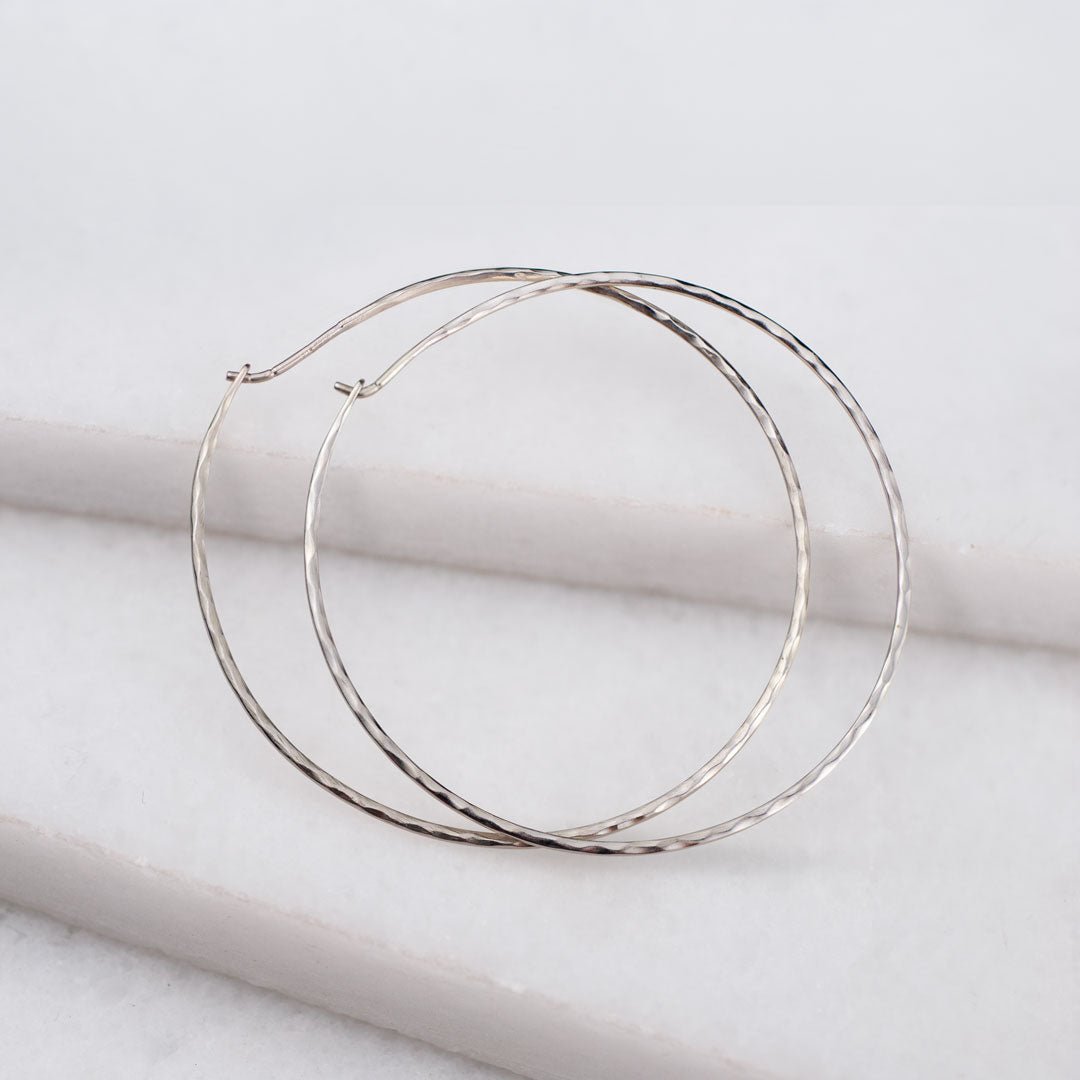 Urban Equestrian  Hammered Hoops - Infinity Clasp Round Shape Sterling Silver Earring