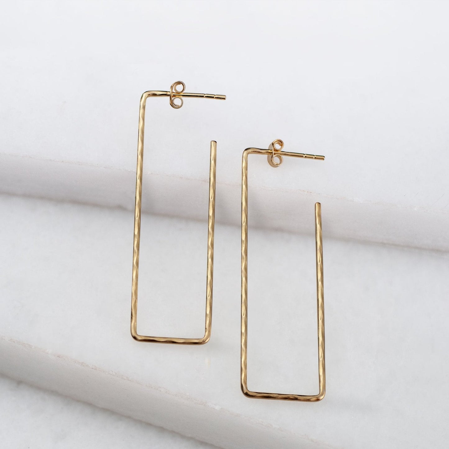 Urban Equestrian  Hammered Hoops - Rectangular Shape Earrings in 14K Gold Vermeil
