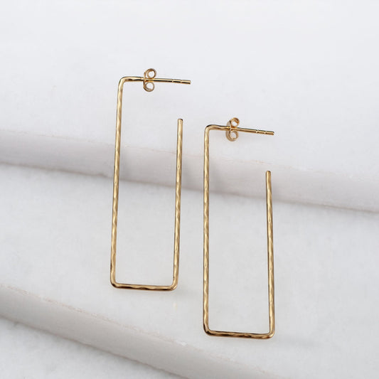 Urban Equestrian  Hammered Hoops - Rectangular Shape Earrings in 14K Gold Vermeil
