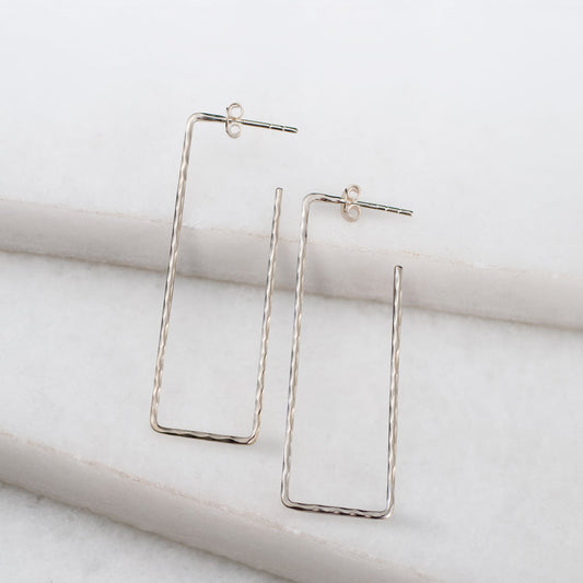 Urban Equestrian  Hammered Hoops - Rectangular Shape Earring in Sterling Silver
