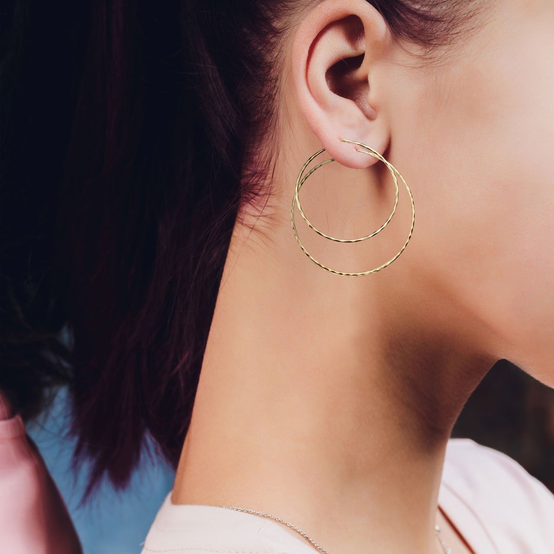 Urban Equestrian  Hammered Hoops - Rectangular Shape Earring in Sterling Silver