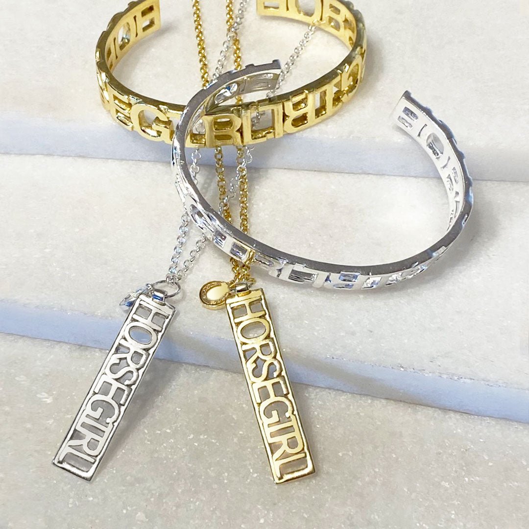 Urban Equestrian  Horse Girl - Equestrian Dog Tag Necklace in Gold