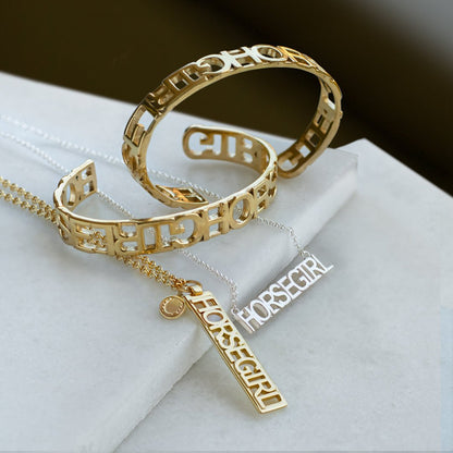 Urban Equestrian  Horse Girl - Equestrian Dog Tag Necklace in Gold